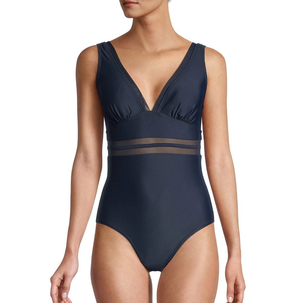NWT Tommy Hilfiger Navy Plunge One Piece - Size 16 Swimsuit